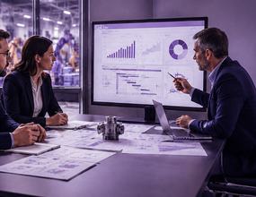 Profissional analisando indicadores de investimento e evolução de recursos em um ambiente corporativo contemporâneo. A imagem representa planejamento financeiro, estruturação de projetos e gestão de recursos destinados a iniciativas de PD&I.